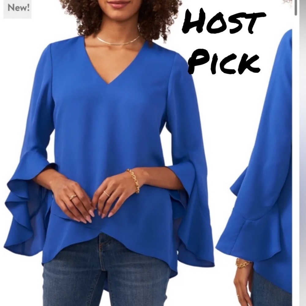43. 🎉HP🎉Calessa Top in Royal Blue with 🛎 Sleeves, Size Petite Medium